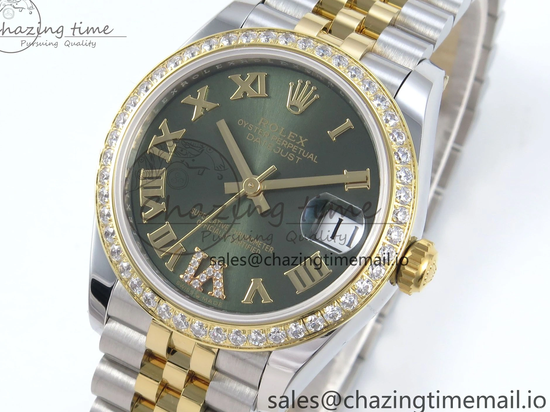 0403 StreetReady DateJust 31 278383RBR ARF 1:1 Best Edition 904L Steel Green Roman Diamonds Dial Diamonds Bezel on SS YG Jubilee Bracelet ETA 418